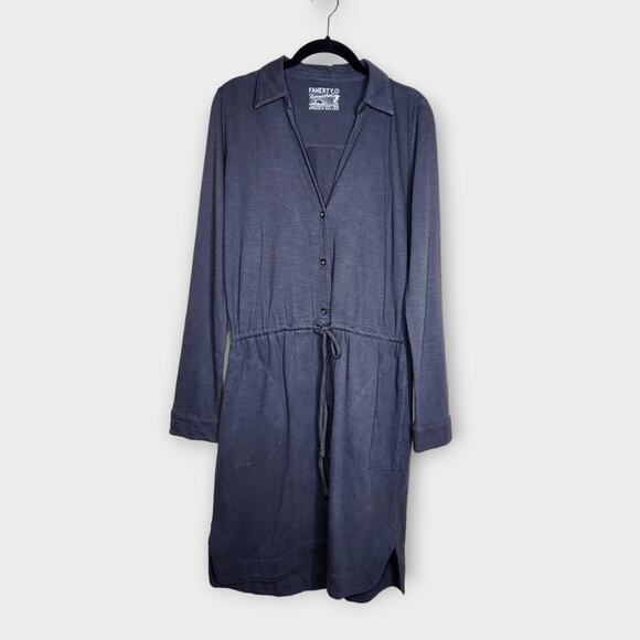 Faherty Gray Drawstring Drop Waist Pocket Dress Women’s Small - Picture 1 of 7